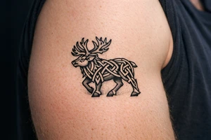 Caribou in Norse knot work open line concept mammen style stipple shading tattoo idea