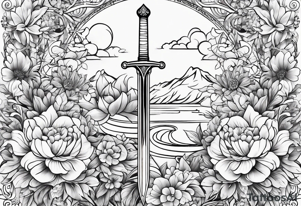 sword
sword true flower 
fine line
gentle
thin lines
l
floral design tattoo idea