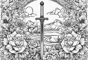 sword
sword true flower 
fine line
gentle
thin lines
l
floral design tattoo idea