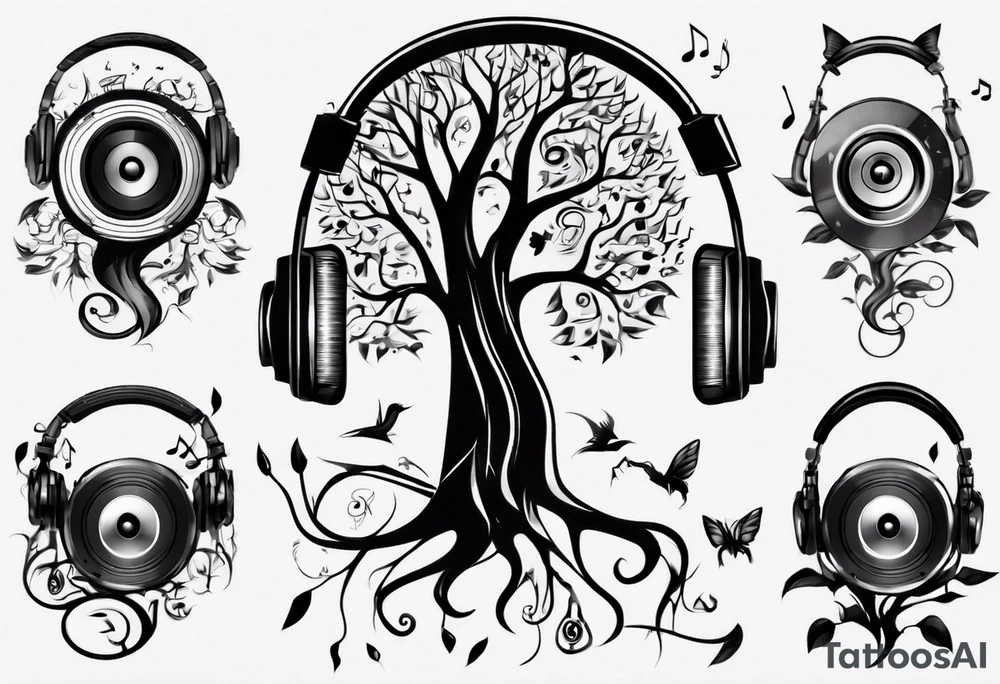 music speaker note tree headphones tattoo idea