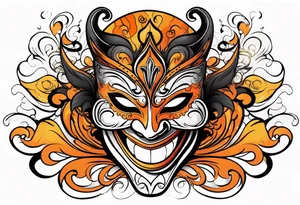 Laughing Male masquerade mask with orange and black smoke tattoo idea