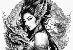large warrior nymph with dragon tattoo idea