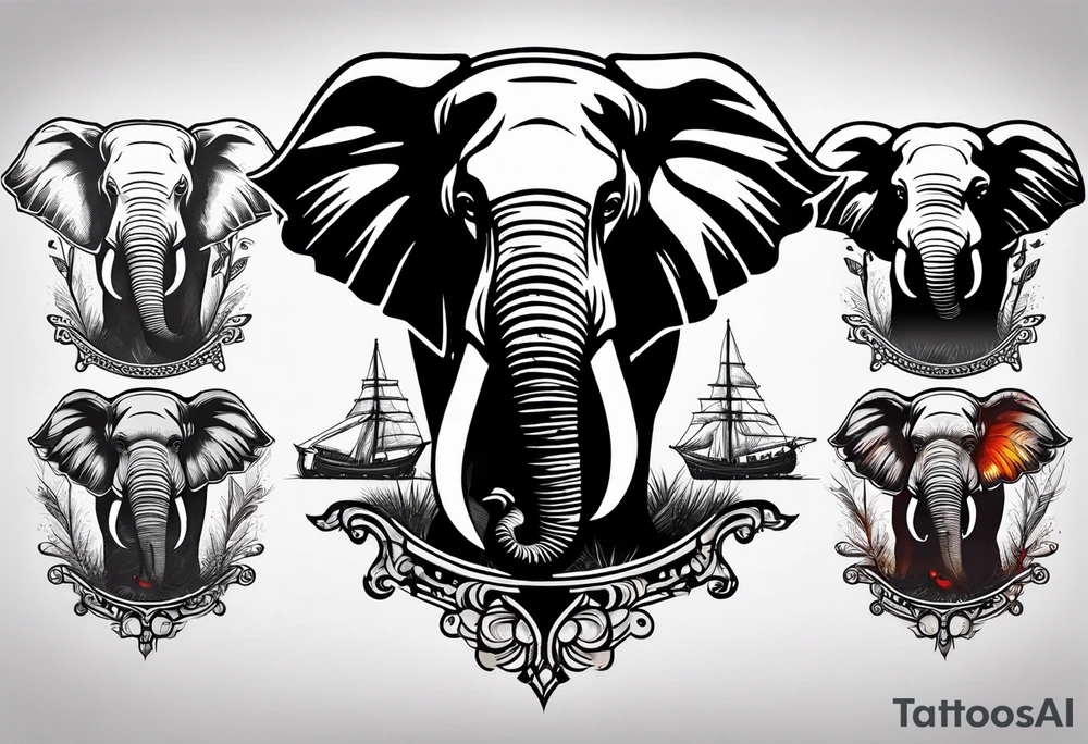 Compass held in an elephant's trunk tattoo idea