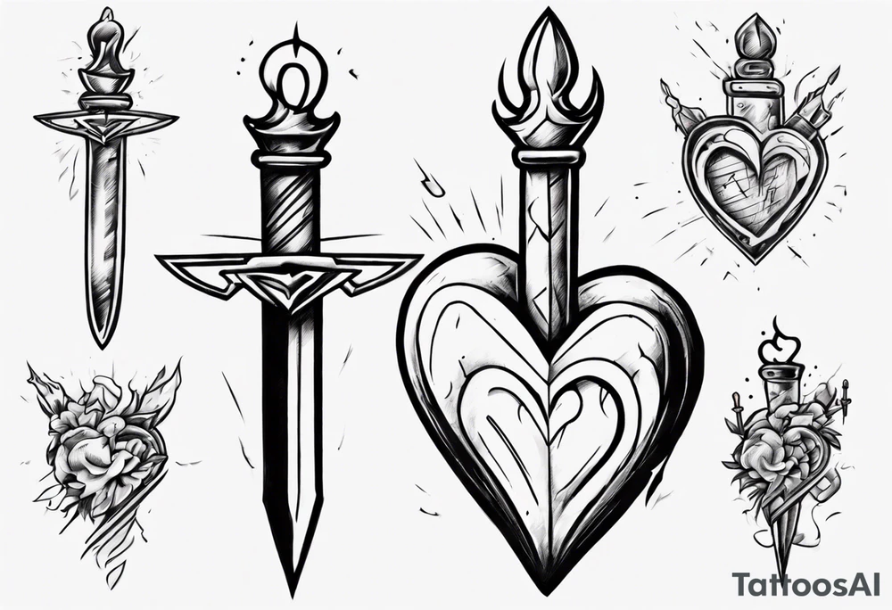 One sketch of a dagger entering the heart tattoo idea