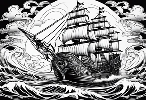 Black pearl pirate ship with waves tattoo idea
