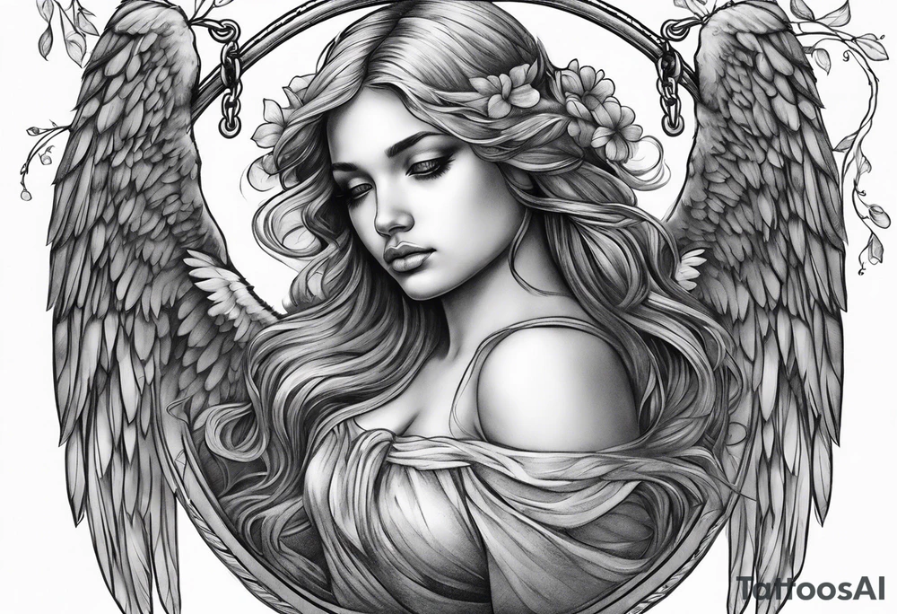 sad angel on swing tattoo idea