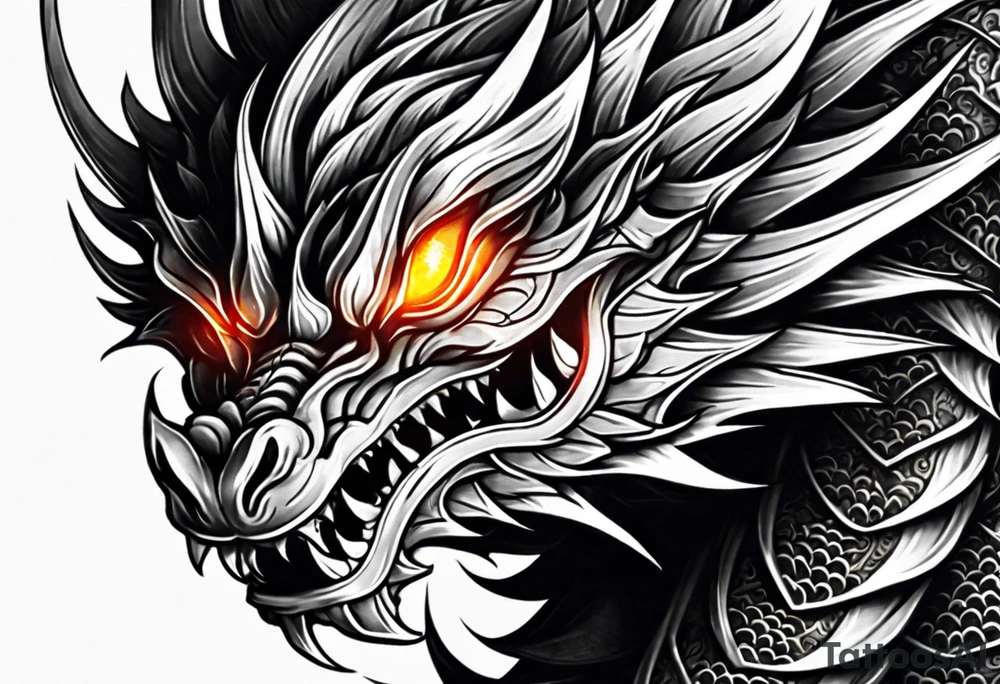 dragon mask fire tattoo idea