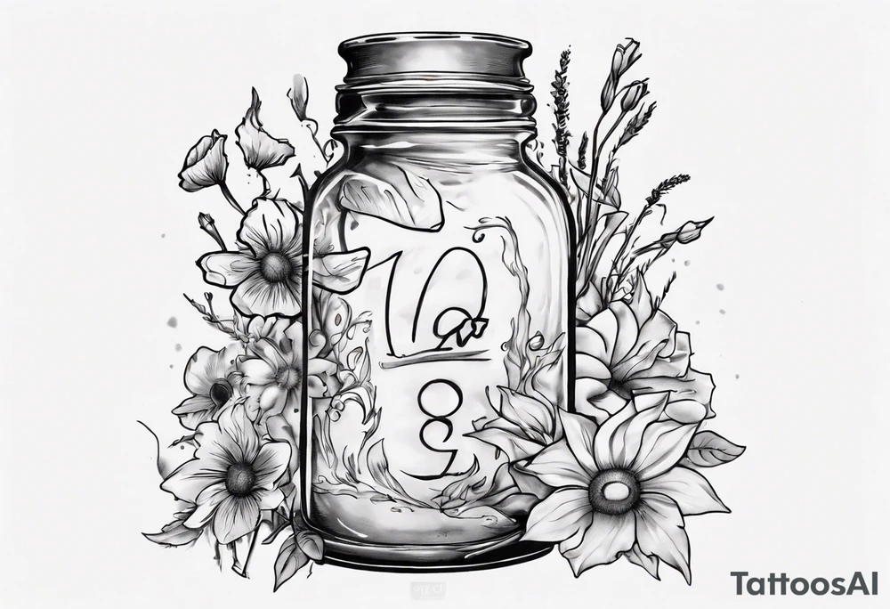 jar with flowers and the date blow the jar 12.08.05 tattoo idea