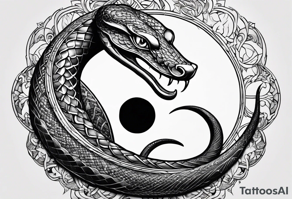 snake wrapped around a crescent moon tattoo idea
