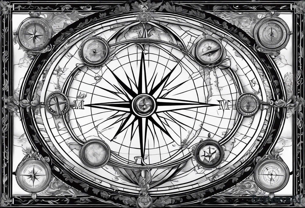 nautical map with compass tattoo idea