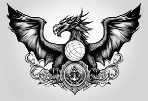 dragon tattoo with an eagle, globe, and anchor infused with the art tattoo idea