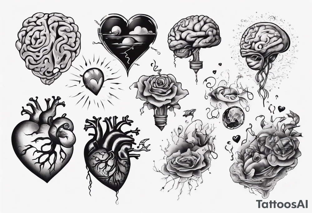 Heart and brain floating away tattoo idea
