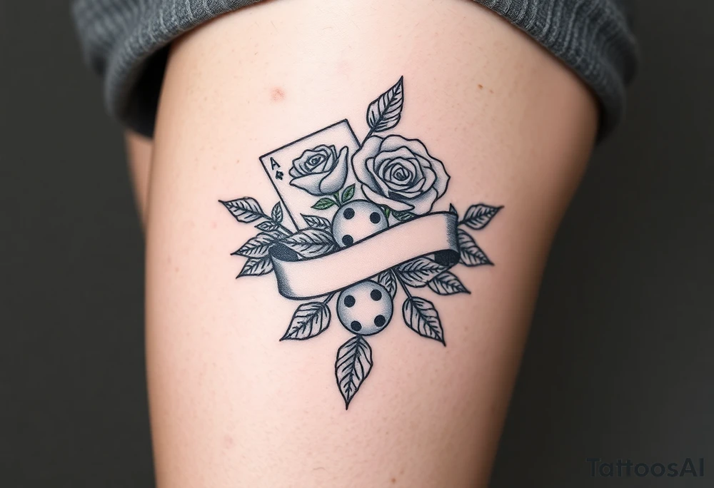 Cards roses banner dice leaves tattoo idea