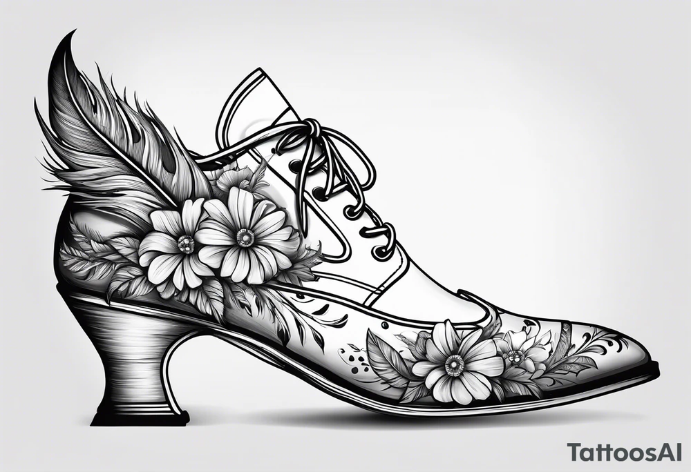 Feather with flowers going up wards for a foot tattoo tattoo idea