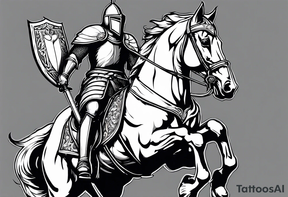 Templer knight on horse with sword an shield tattoo idea