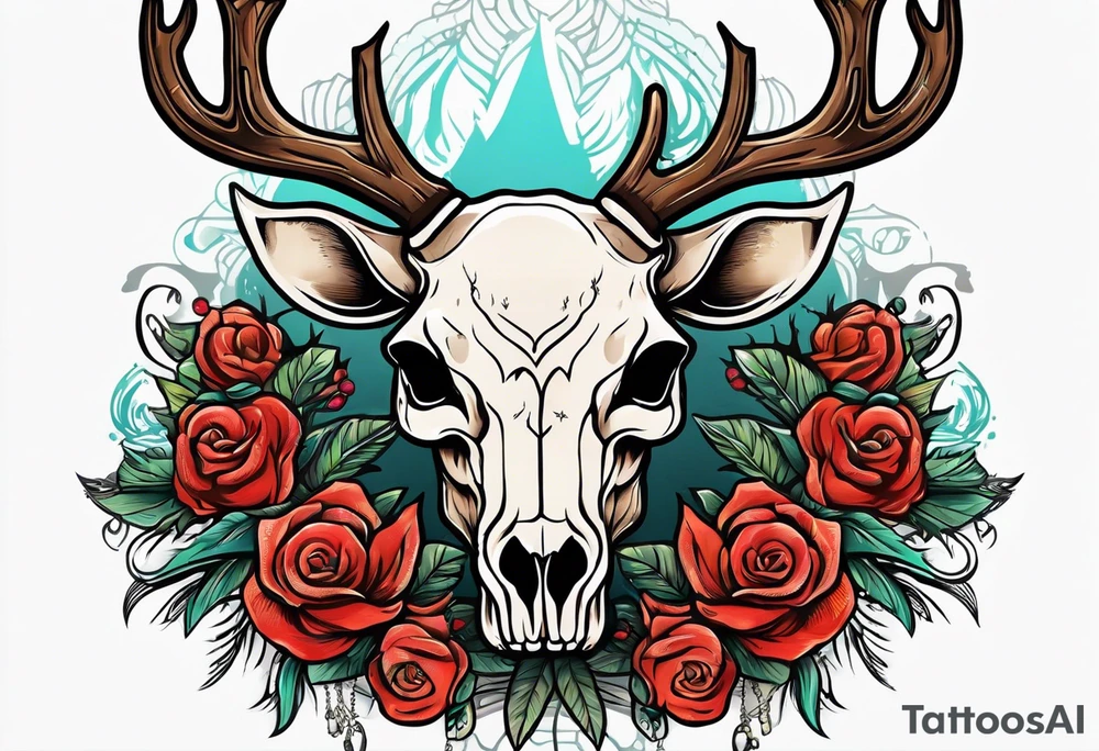 back tattoo of a front view reindeer  skull tattoo idea