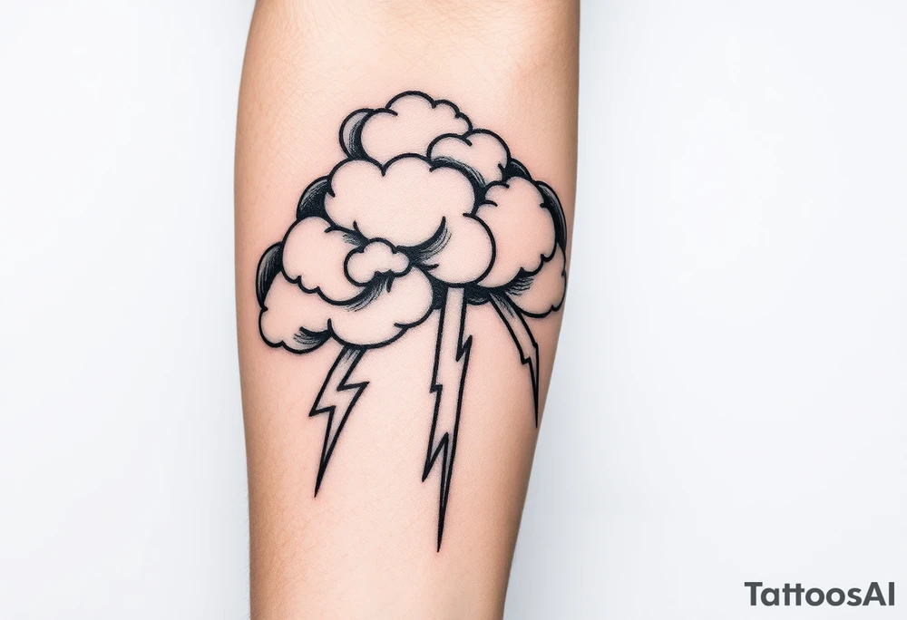 Black & gray storm clouds with lightning bolts tattoo idea