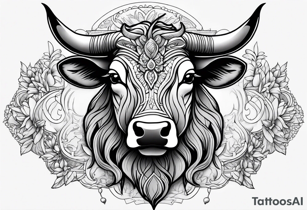Black and grey taurus birthday tattoo idea