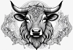 Black and grey taurus birthday tattoo idea