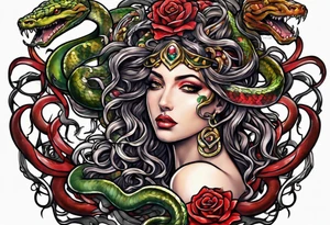 Medusa heads with snakes eating man's heart tattoo idea