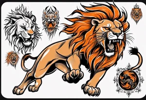 Roaring Lion using black and orange tattoo idea