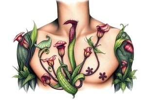 carnivorous plants neck, chest, back, and arm sleeves
I want these spots covered in these plants, ranging from venus fly traps to others tattoo idea