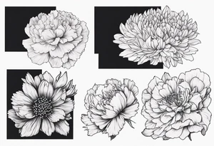 Carnation aster and violet blossom flat lay tattoo idea