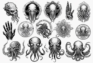 Cthulhu on hand with tentacle on finger tattoo idea