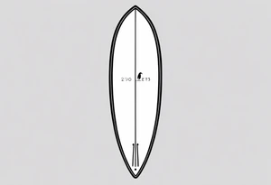 Surfboard outline with a penguin inside and the date 25/07 tattoo idea