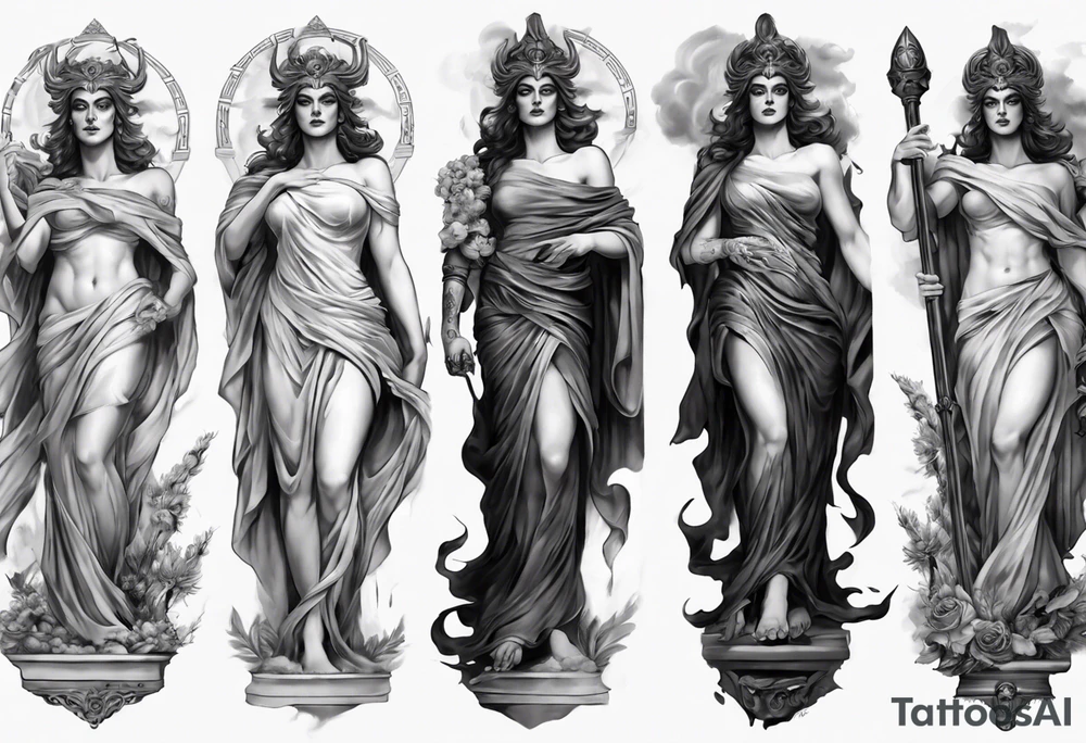 GREEK GODess hades STATUE
ARM SLEEVE
REALISTIC tattoo idea