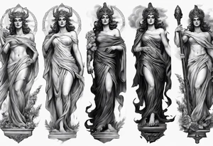GREEK GODess hades STATUE
ARM SLEEVE 
REALISTIC tattoo idea