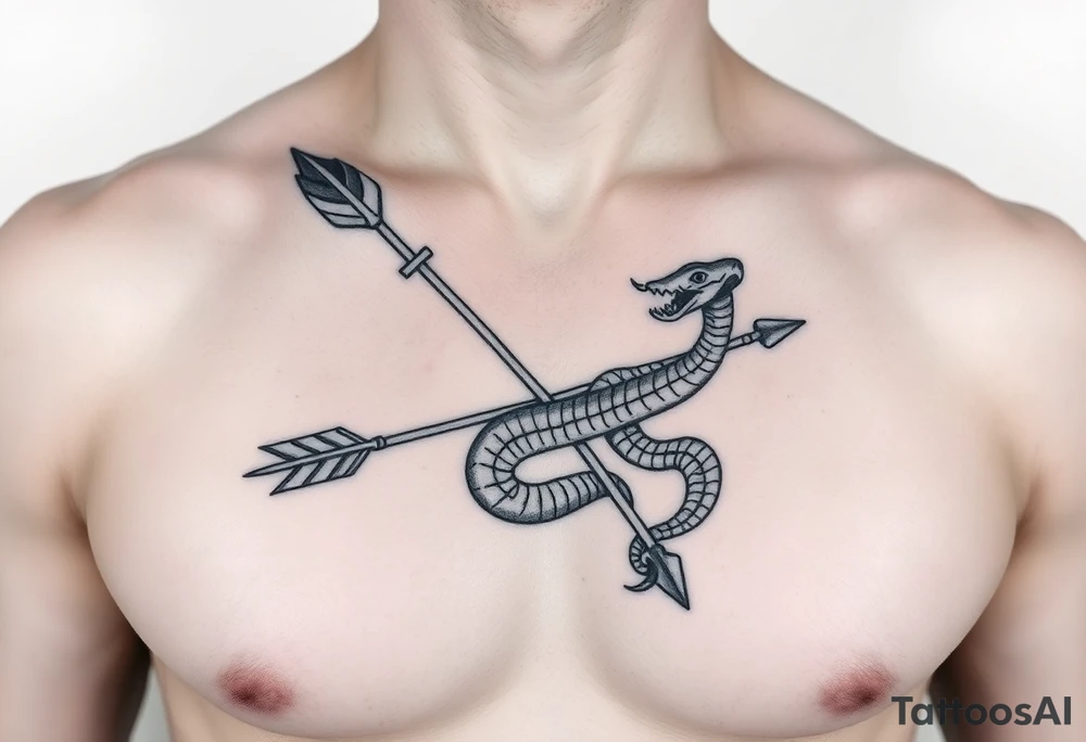 chest japan theme with arrow and snake tattoo idea