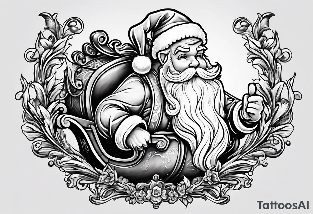 santa claus in his sleigh tattoo idea