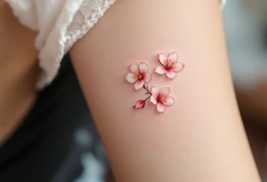 Three delicate cherry blossoms falling together in white, light pink, and magenta, symbolizing fleeting but beautiful shared moments. tattoo idea