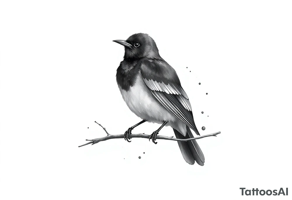 Male European Blackbird on a branch tattoo idea tattoo idea