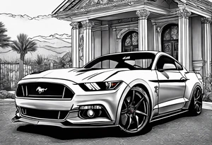 Ford mustang in front of little white Wedding Chapel in las vegas tattoo idea