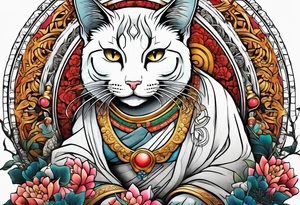 Cat on top of budha tattoo idea