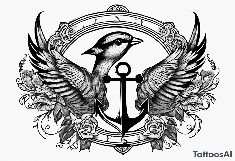 Anchor sparrow cross eye tattoo idea