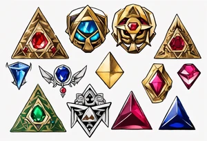 triforce with kokiri emerald, goron's ruby and zora's sapphire tattoo idea