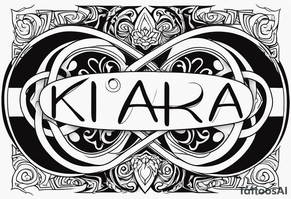 Tattoo with the word Kiara inside an infinity loop tattoo idea