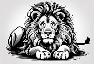 Lion laying own horizontally smiling and saying welcome tattoo idea