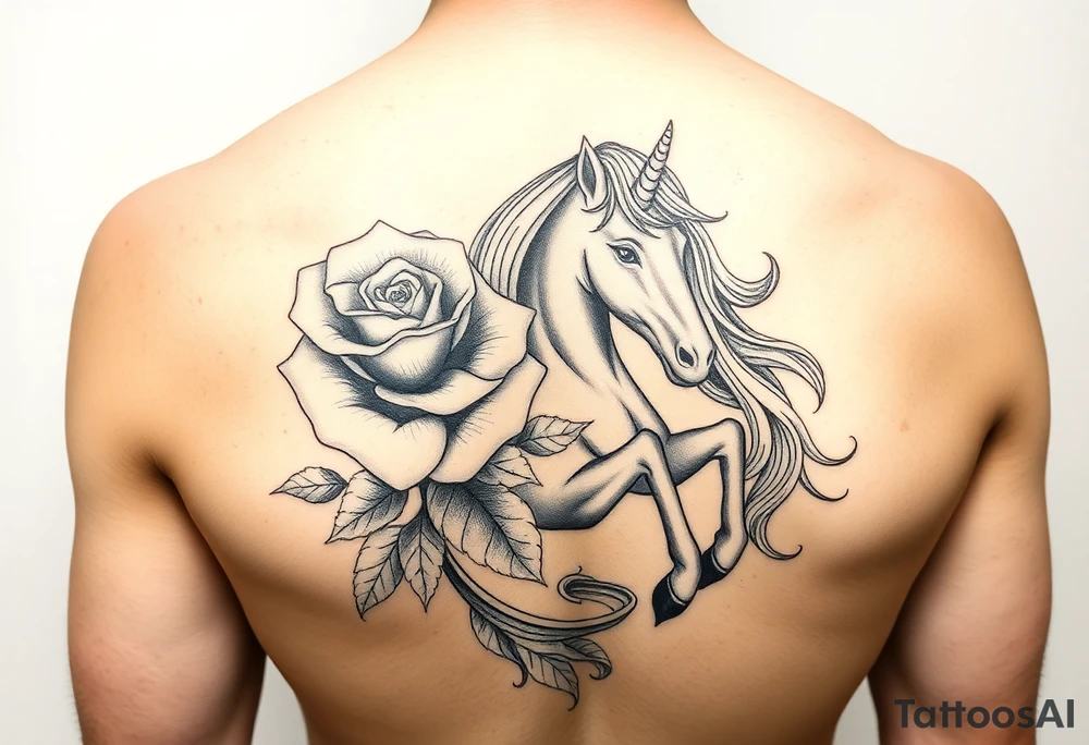 Yellow rose and unicorn tattoo idea