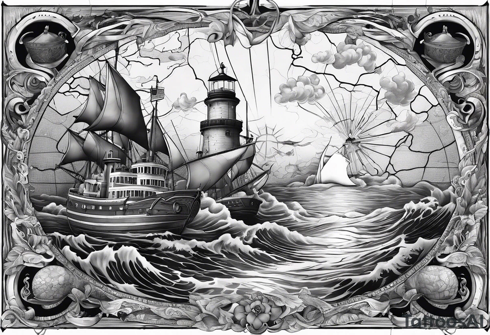 nautical map with oceanography for an arm sleeve tattoo idea