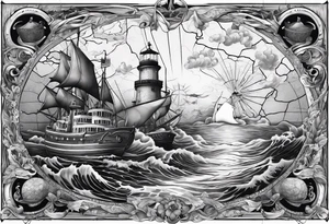 nautical map with oceanography for an arm sleeve tattoo idea