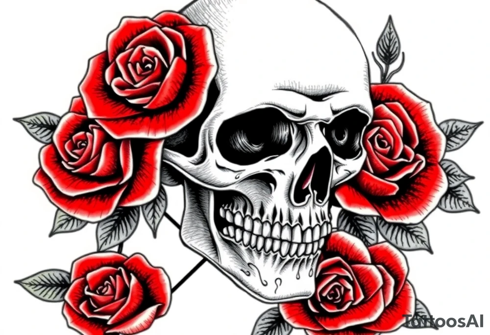 skull and roses tattoo idea