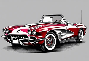 Skeleton driving corvette tattoo idea
