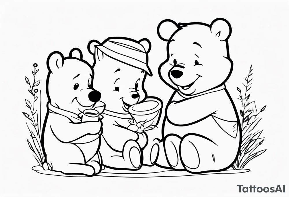 Winnie the Pooh with Piglet and Tigger and Hunny Pot tattoo idea