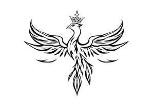 Pheonix wearing a crown with flowy long tail tattoo idea