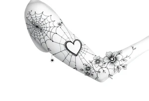 spiderweb with heart and flowers tattoo idea
