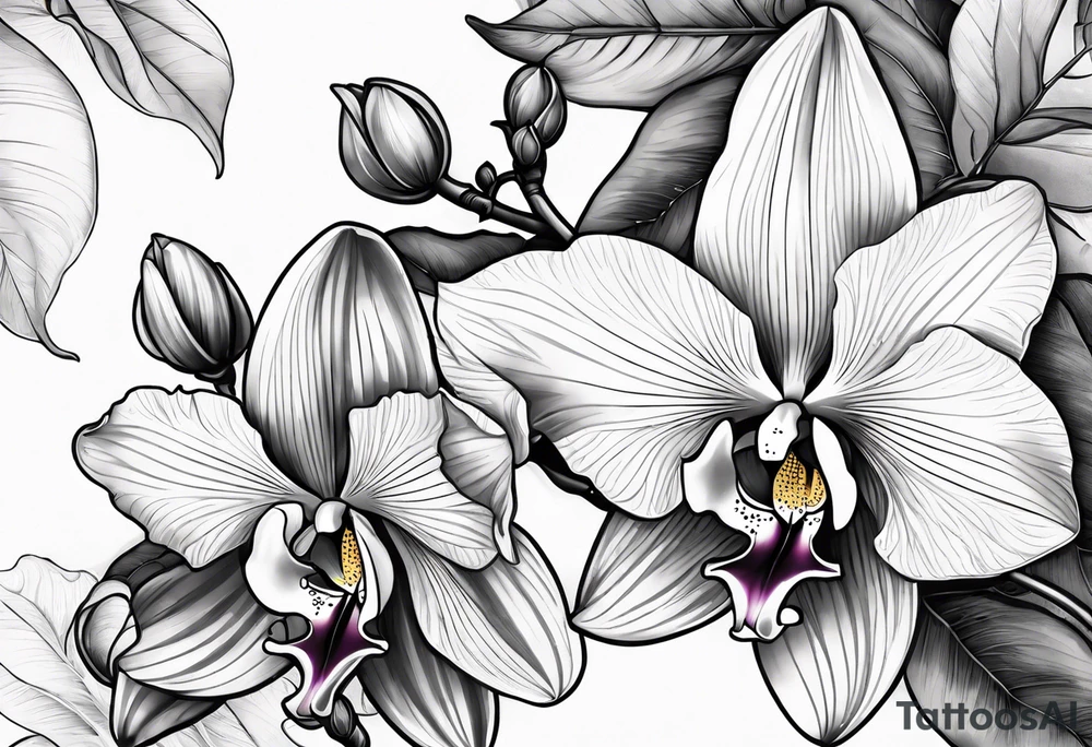 Orquídea e Bougainvillea delicadas e com pouca sombra tattoo idea